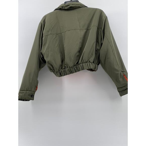 LABIJOU Women's Olive Green Snap-Button Cropped Puffer Jacket SZ M - Picture 2 of 10